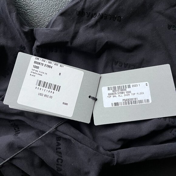 NWT Balenciaga Flock Top All Over Logo Black Long Sleeves Crewneck Fitted - Picture 6 of 6